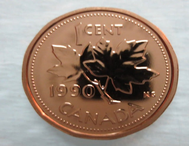 1990 Proof Like Canadian 1-Cent Maple Leaf Twig Penny BU