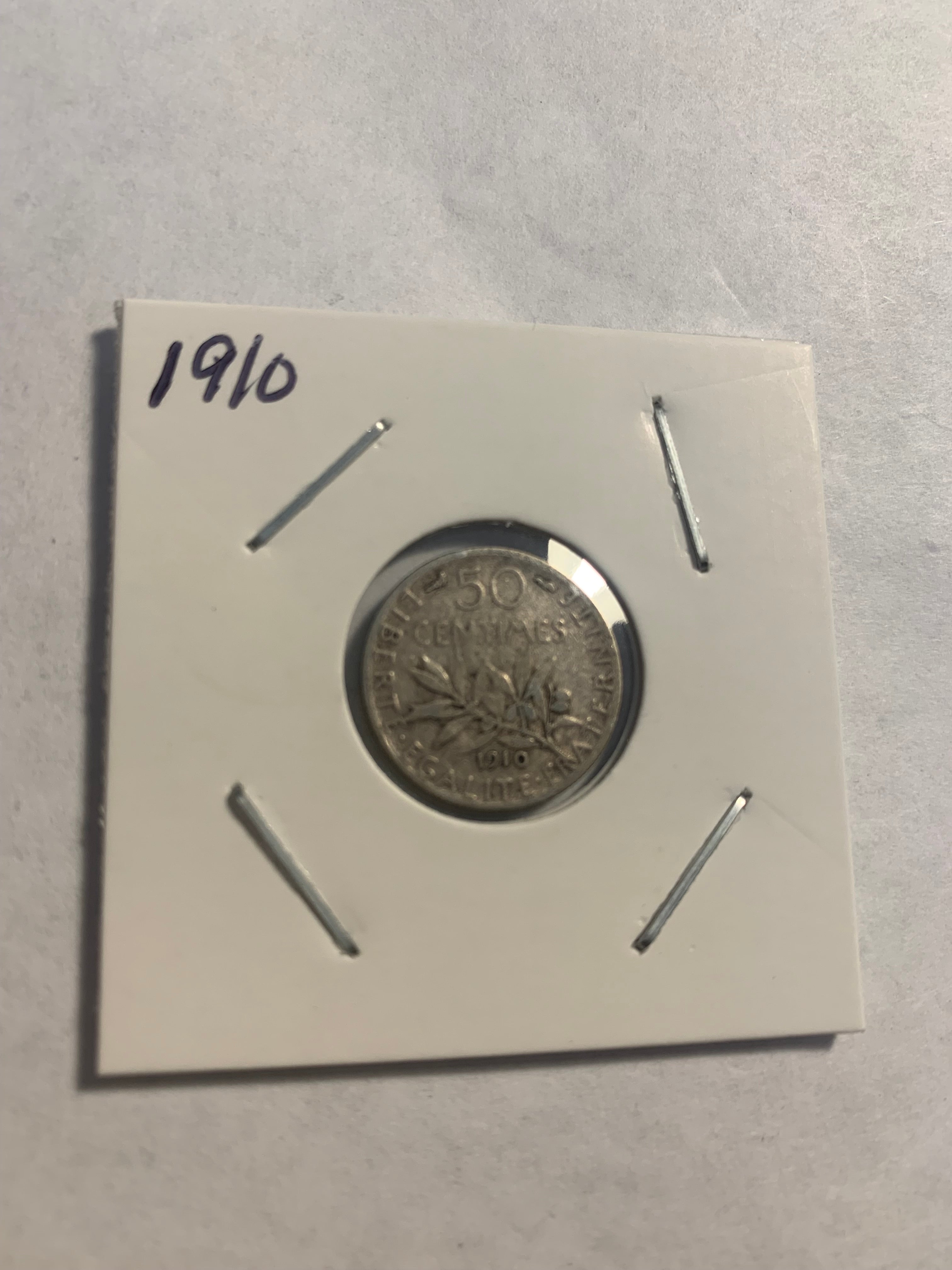 1910 FRANCE 50 centimes  silver  Coin VF