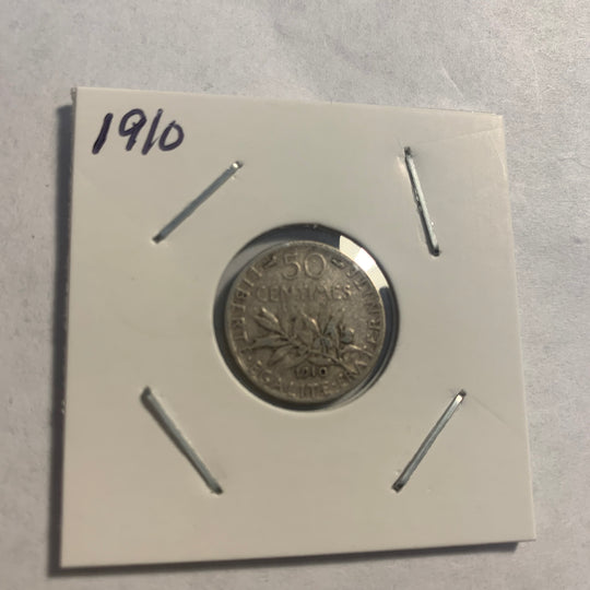 1910 FRANCE 50 centimes  silver  Coin VF