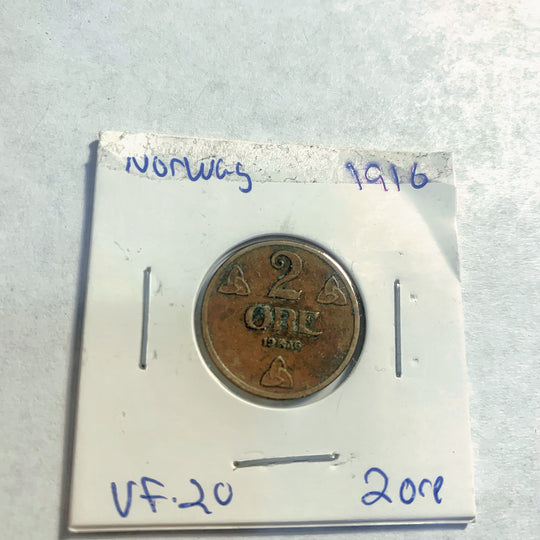 1912 Norway 2 Ore Foreign Coin rare VF