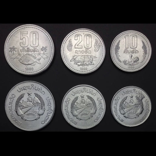 1980 Laos 3 Coins Set  Collection Set UNC Nice