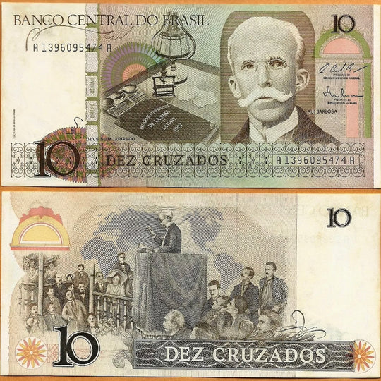 1987 BRAZIL  10 Cruzeiros Banknote Paper Money Bill  UNC