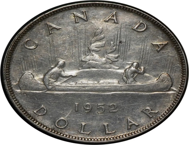 1952 Canada Silver Dollar à collectionner Pas de conduites d'eau Pièce AU***