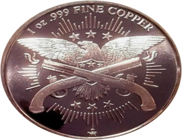 Liberty Head with Guns & Eagle 1oz. Pure Copper Bullion Round***