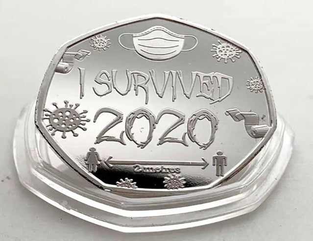 Lucky Coin - I survived epidemic - Craft Gift Coin Colored in Protective Plastic Capsule Silver plated #LFU02