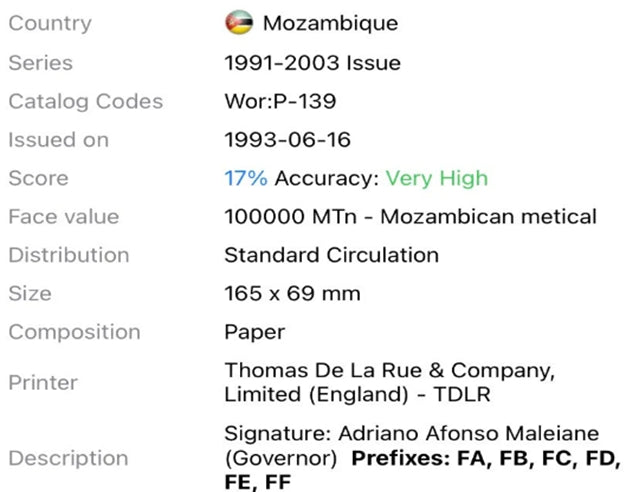 Mozambique 100 000 Meticais P 139 1993 UNC 100 000