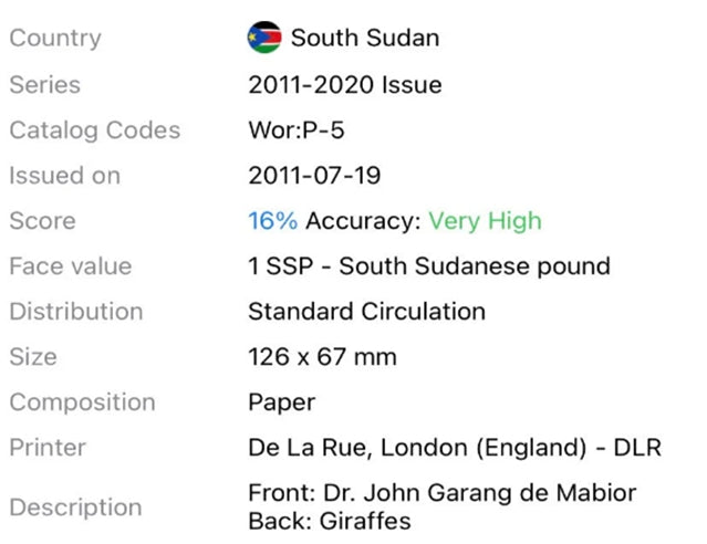 2011 South Soudan P5 1 Pound Banknote UNC South Sudan