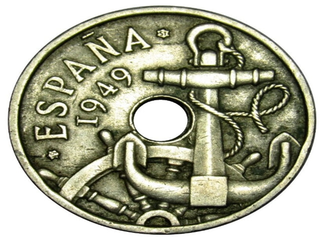 1949 Spanien 50 Centimos Schöne Münze Kupfer SS *