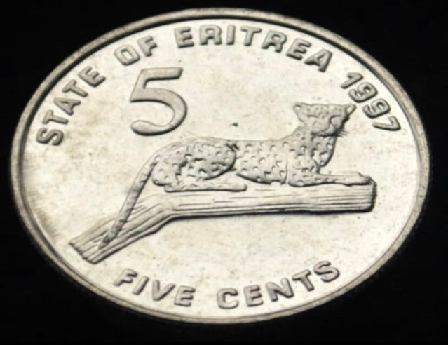 1997 Eritrean coin 5 cent cheetah nice coin UNC