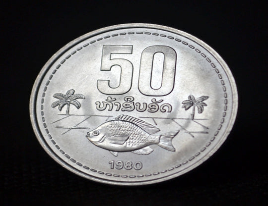 Laos 1980 50 ATT Aluminiummünze AU Fisch schöne Münze