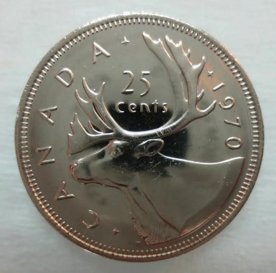 1970 Canada 25 cents Coin Nickel P/L scellé non circulé.