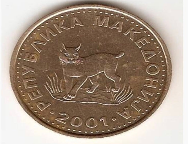 Macedonia 2001 5 Denari Balkan Lynx animal VF nice coin *