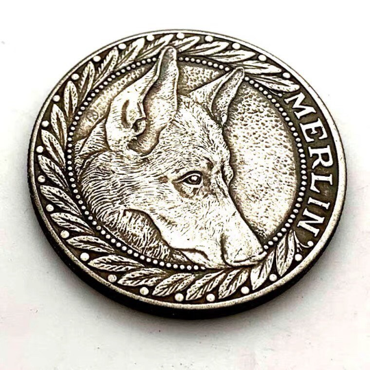 Hobo Coin - Berger allemand - Pièce cadeau artisanale colorée dans une capsule de protection en plastique plaqué argent #AN21