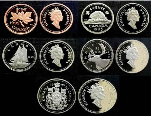 1990-1995 Kanada Proof wie Fünf-Münzen-Set ***