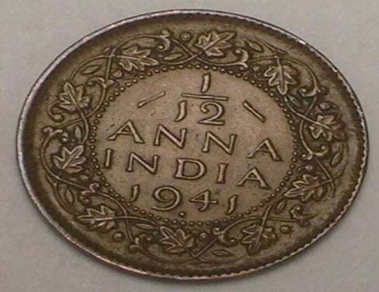 1941 India Indian Twelfth 1/12 Anna Rare Coin VF+***