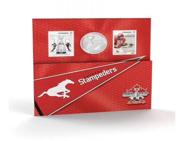 2012 Kanada 25 Cents Calgary Stampeders CFL Übergroßes Münz- und Stempelset