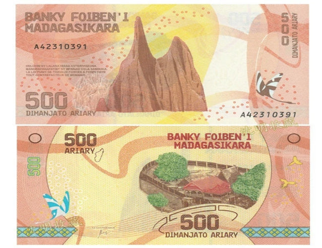 MADAGASCAR 500 Ariary P – Neue UNC von 2017, neues Design Mountain und Butterfly