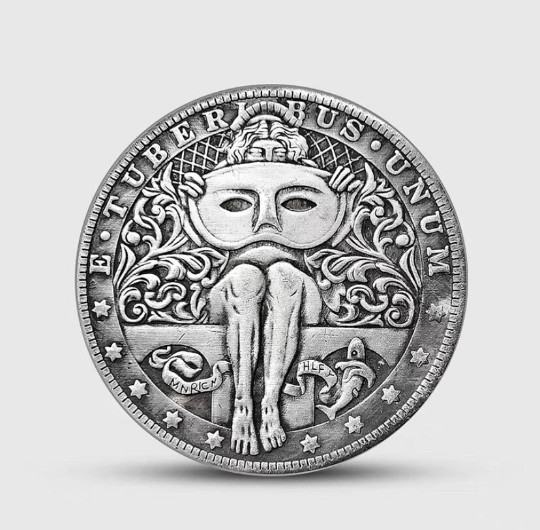 Hobo Coin - Mask Girl -Pièce cadeau artisanale dans une capsule de protection en plastique gravée en cuivre #GD17