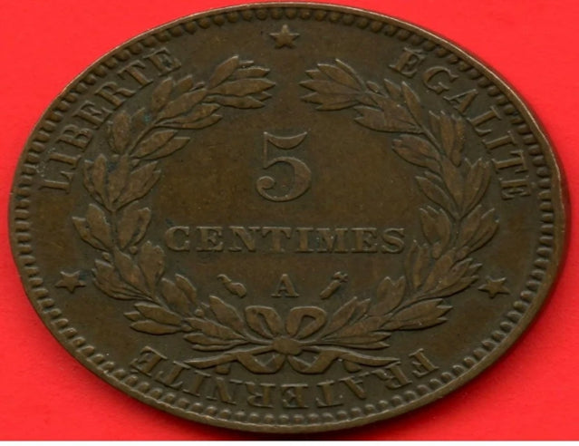 1896 ‘A’ France 5 Centimes Coin VF***