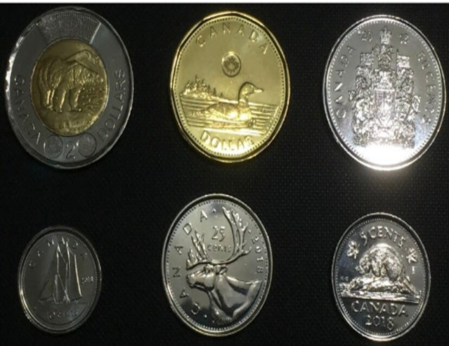 Kanada 2018 5-Münzen-Set 2 Dollar, 1 Dollar, 25 Cent, 10 Cent, 5 Cent Sammelset***