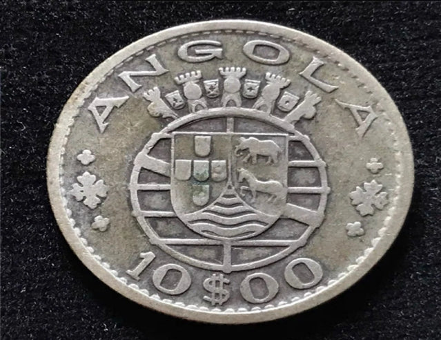 1955 Portuguese Angola 10 Escudo silver coins 5 grams 72% silver 24MM rare nice coin VF