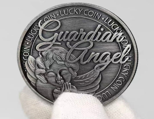 Lucky Coin -Guarding Angel - Craft Gift Coin Colored in Protective Plastic Capsule Silver Plated