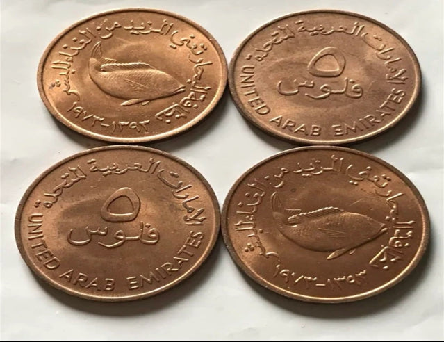 UAE United Arab Emirates 5 Fils FAO 1973-1989 Fish 22mm bronze Coin Nice coin UNC