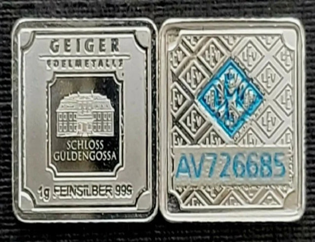 Geiger 1g Gramm Feinsilber mit Serialisierung, quadratischer Bullion***