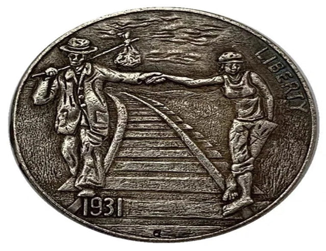 Hobo Coin - Couple on railway in Protective Plastic Capsule Copper Engraved#AR16