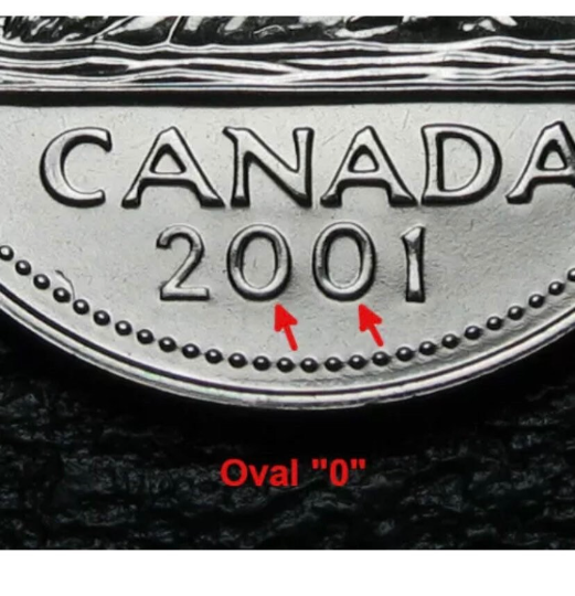 RCM - 2001-p - 5-cent - Proof Like - Uncirculated - Oval ”0“ - Variety