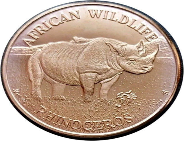 Faune africaine - Rhinocéros - 1oz. Ronde de lingots de cuivre pur***