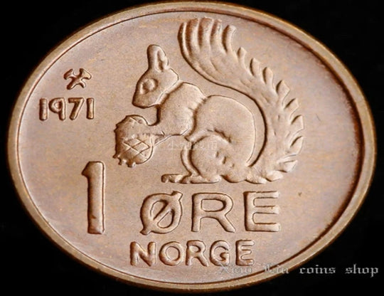 1971 Norway 1 Ore coin KM#403 Squirrel zoo -AU nice coin