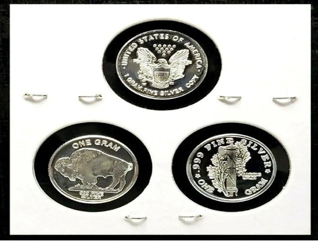 Walking Liberty, Mercury, Indian Head & Buffalo - 3 x 1 g de ronds d'argent ***