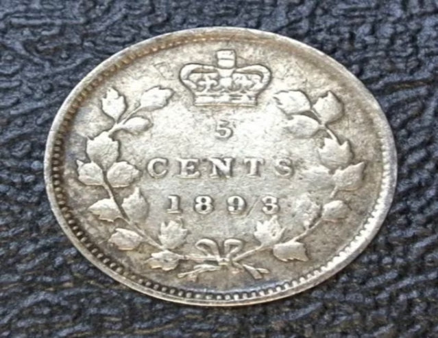 1893 Canada Five 5 Cents Small Silver Circulated Silver Canadian Coin VF