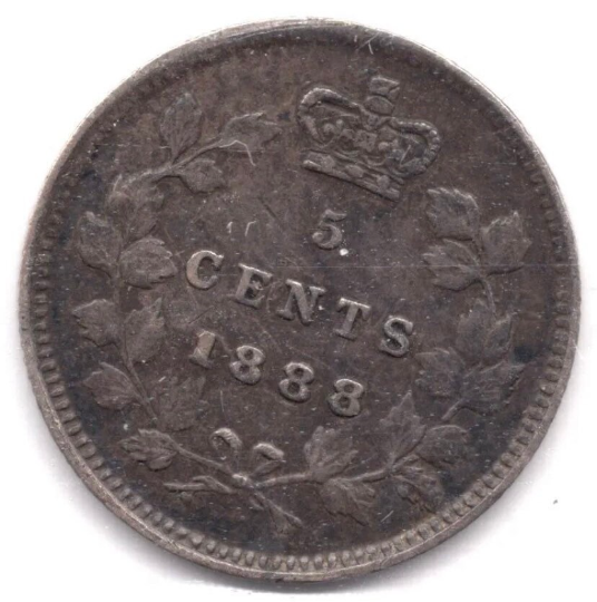 1888 Kanada Fünf 5 Cent kleine kanadische Silber-Umlaufmünze VF