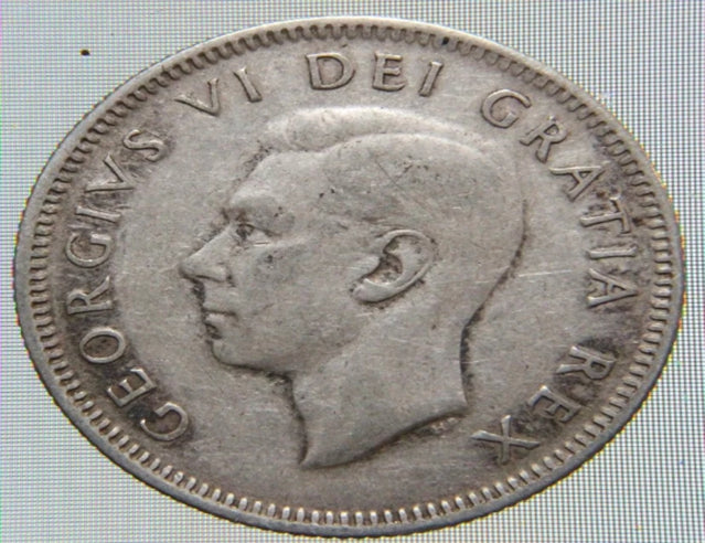 Kanada 1950 25 Cent 80 % Silber Viertelmünze im Umlauf, guter Zustand