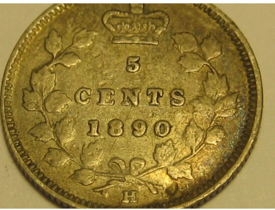 1890H Kanada Fünf 5 Cent kleine kanadische Silber-Umlaufmünze VF