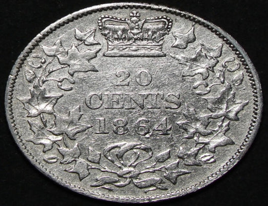 1864 New Brunswick 20 Cents 925 Silver Coin Queen Victoria Low Mintage Rare Collectible Coin VG***