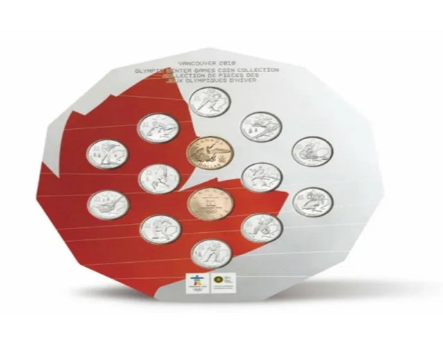 Canada 2007 - 2010 Vancouver Olympic UNC 14 pièces de monnaie dans un support hexagonal ***