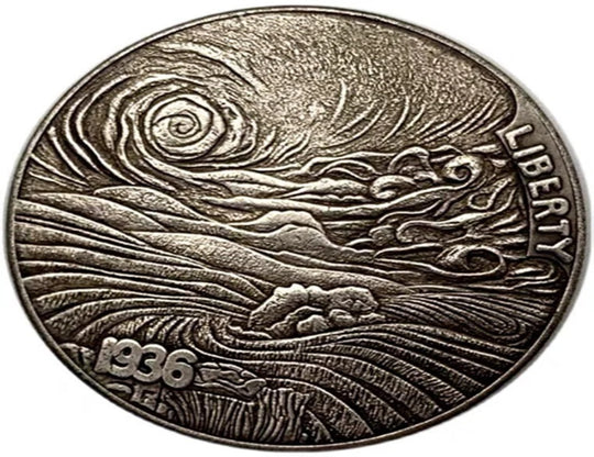 Hobo Coin - Pièce de vague de mer dans une capsule en plastique protectrice gravée en cuivre #NA02