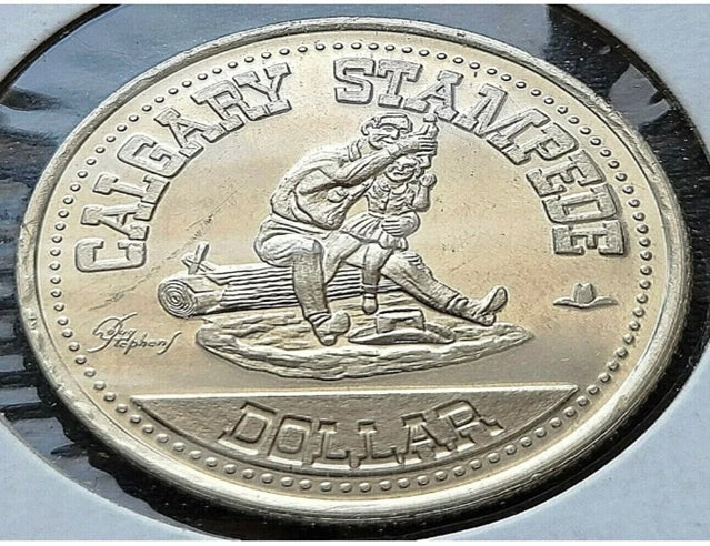 1980 Calgary Stampede 1 Trade Dollar - 75 ans - Variété de chapeau de cowboy