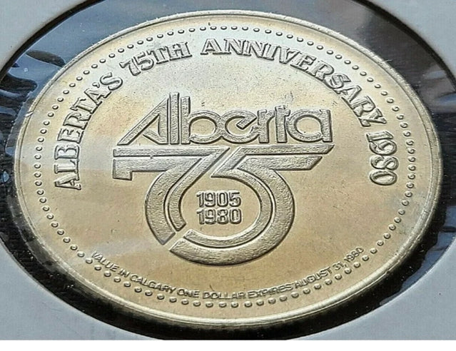 1980 Calgary Stampede 1 Trade Dollar - 75 ans - Variété de chapeau de cowboy