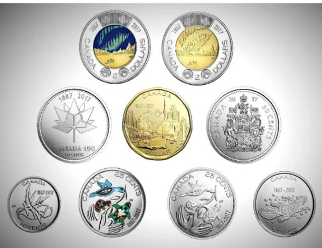 2017 Kanada 150 „My Canada My Inspiration“, komplett koloriertes 9-Münzen-BU-Set ***