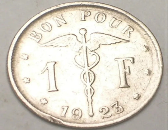 1923 Belgium Belgian One 1 Franc Caduceus Coin VF***