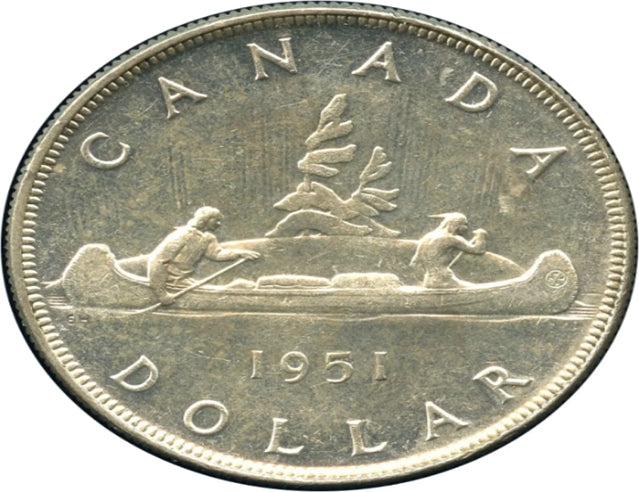 1951 Canada Silver Dollar à collectionner 4 lignes d'eau Pièce AU***