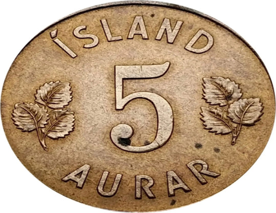 1946 Island 5 Aurar schöne Münze SS ***