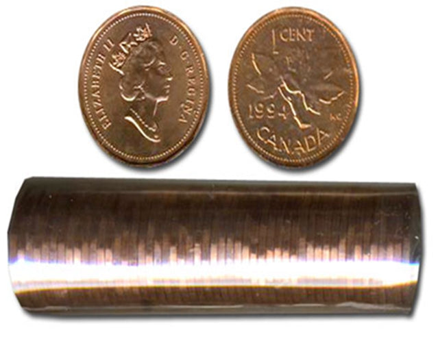 1994 Kanadische 1-Cent Maple Leaf Twig Penny Münzrolle – 50 Münzen BU