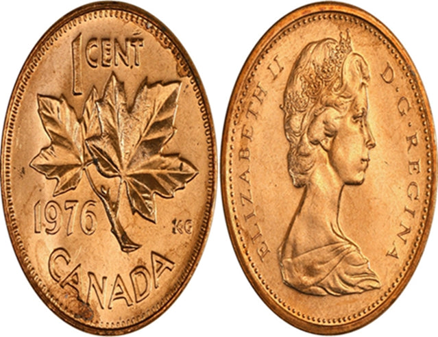 1976 Kanadische 1-Cent Maple Leaf Twig Penny Münzrolle - 50 Münzen BU