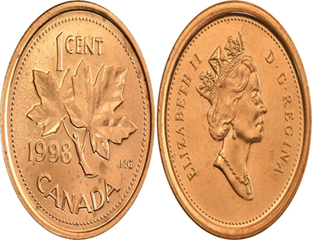 1998 Rouleau de pièces de monnaie canadienne de 1 cent en forme de feuille d'érable - 50 pièces BU