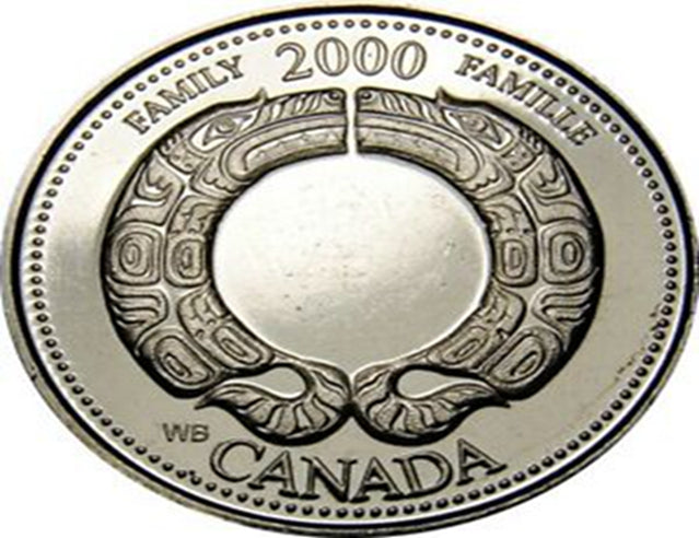 Pièce de monnaie canadienne de 25 cents familiale/quart du millénaire d'août UNC de 2000